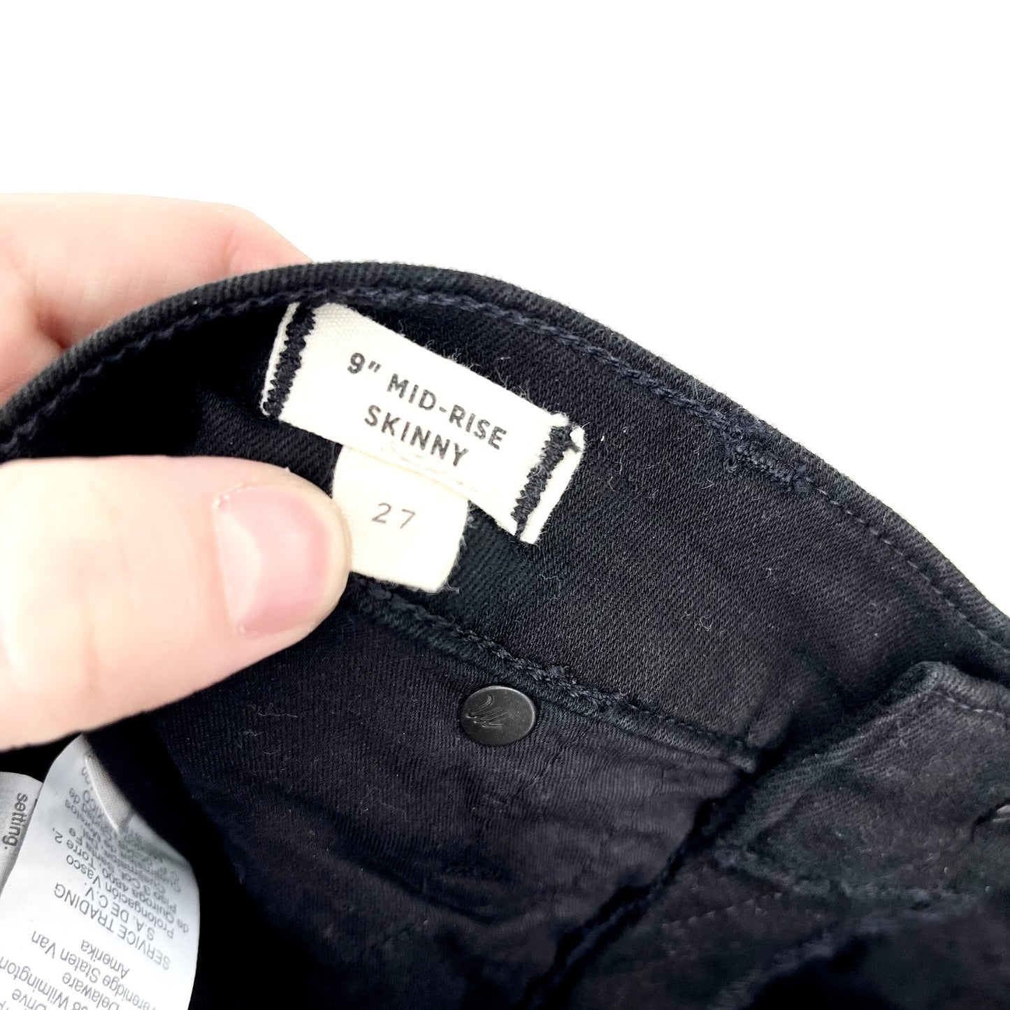 Madewell Women's 5 Button Fly 9" Mid-Rise Skinny Black Casual Jeans Size 27