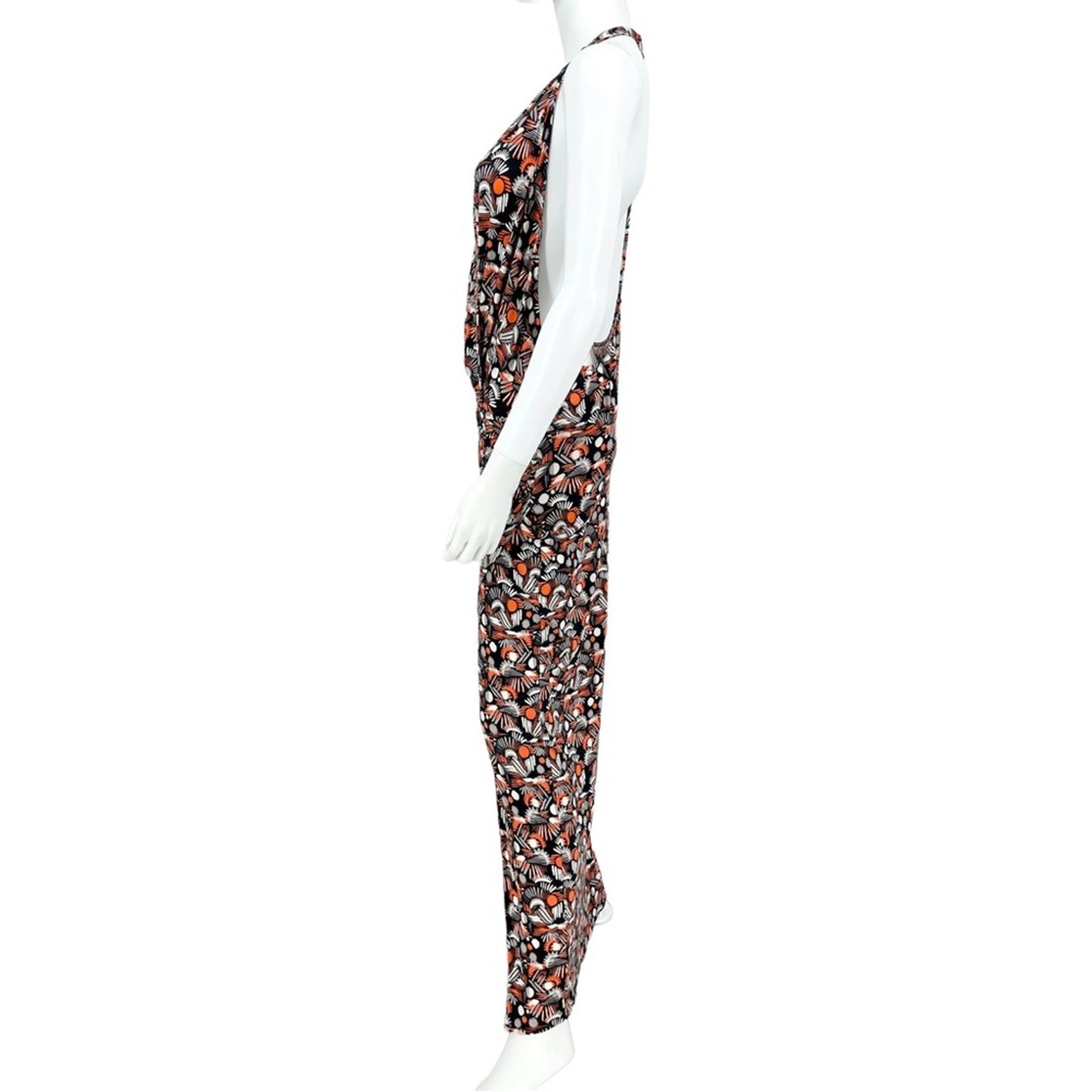 Free People Daria Halter Maxi Dress Black Orange Low Back Wrap Slit Plunge NEW