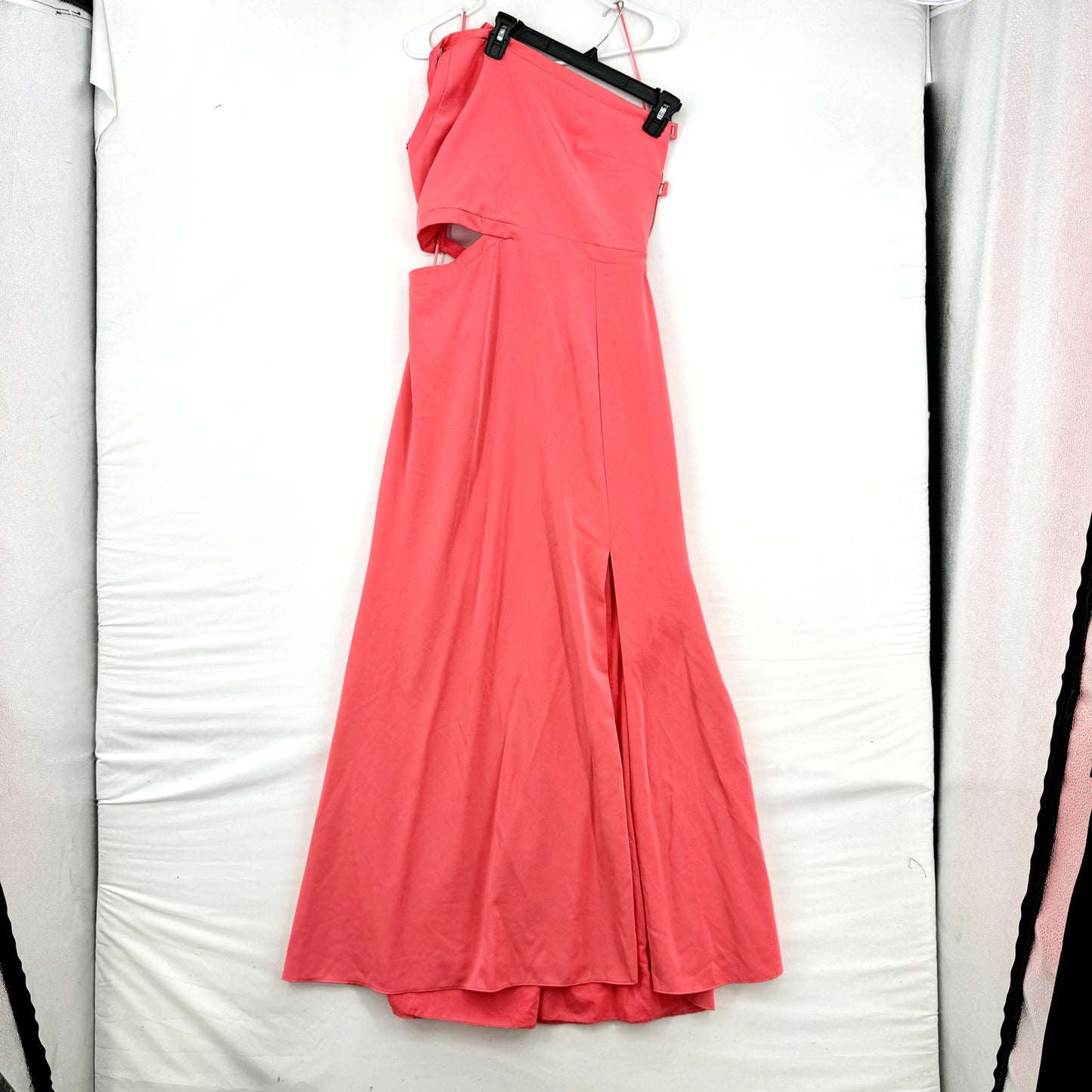 Love by Theia Women Coral Mermaid Cutout Halter Asymmetric Maxi Gown Size 14