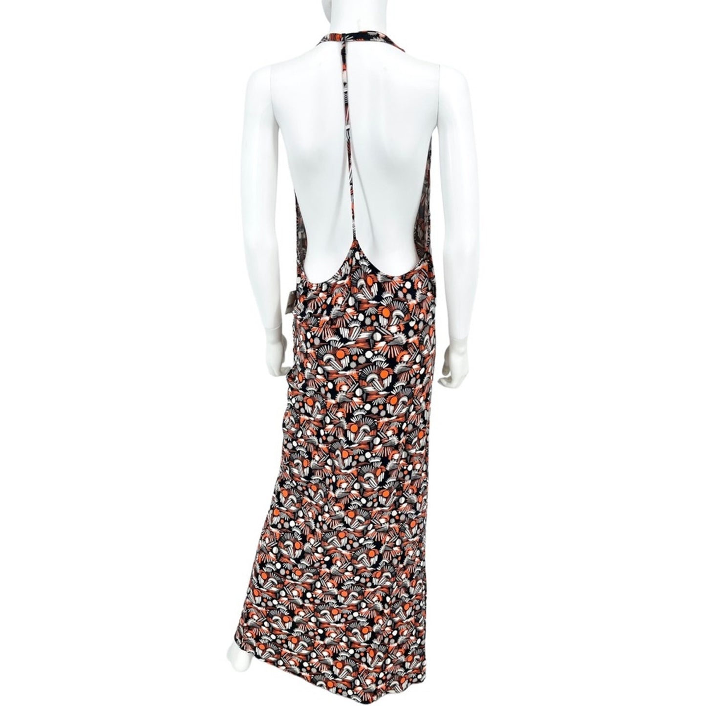 Free People Daria Halter Maxi Dress Black Orange Low Back Wrap Slit Plunge NEW