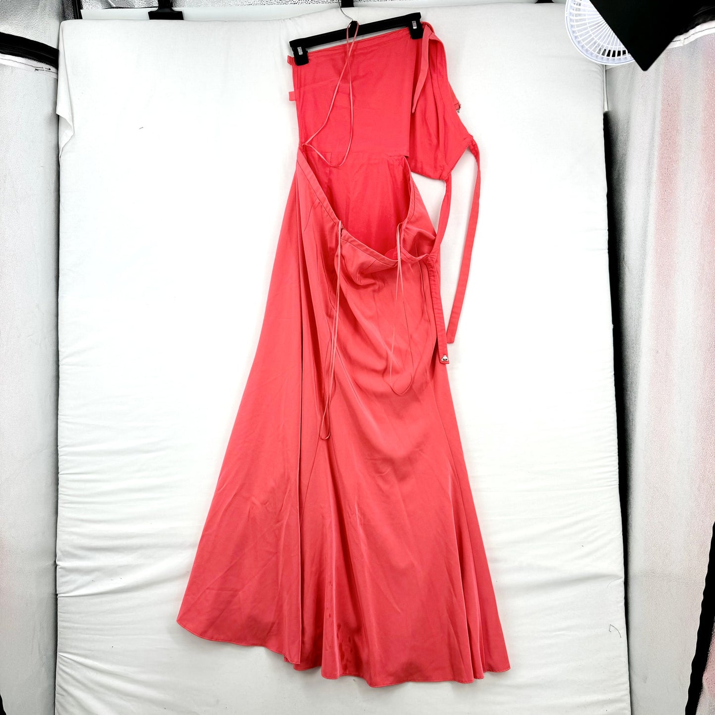 Love by Theia Women Coral Mermaid Cutout Halter Asymmetric Maxi Gown Size 14