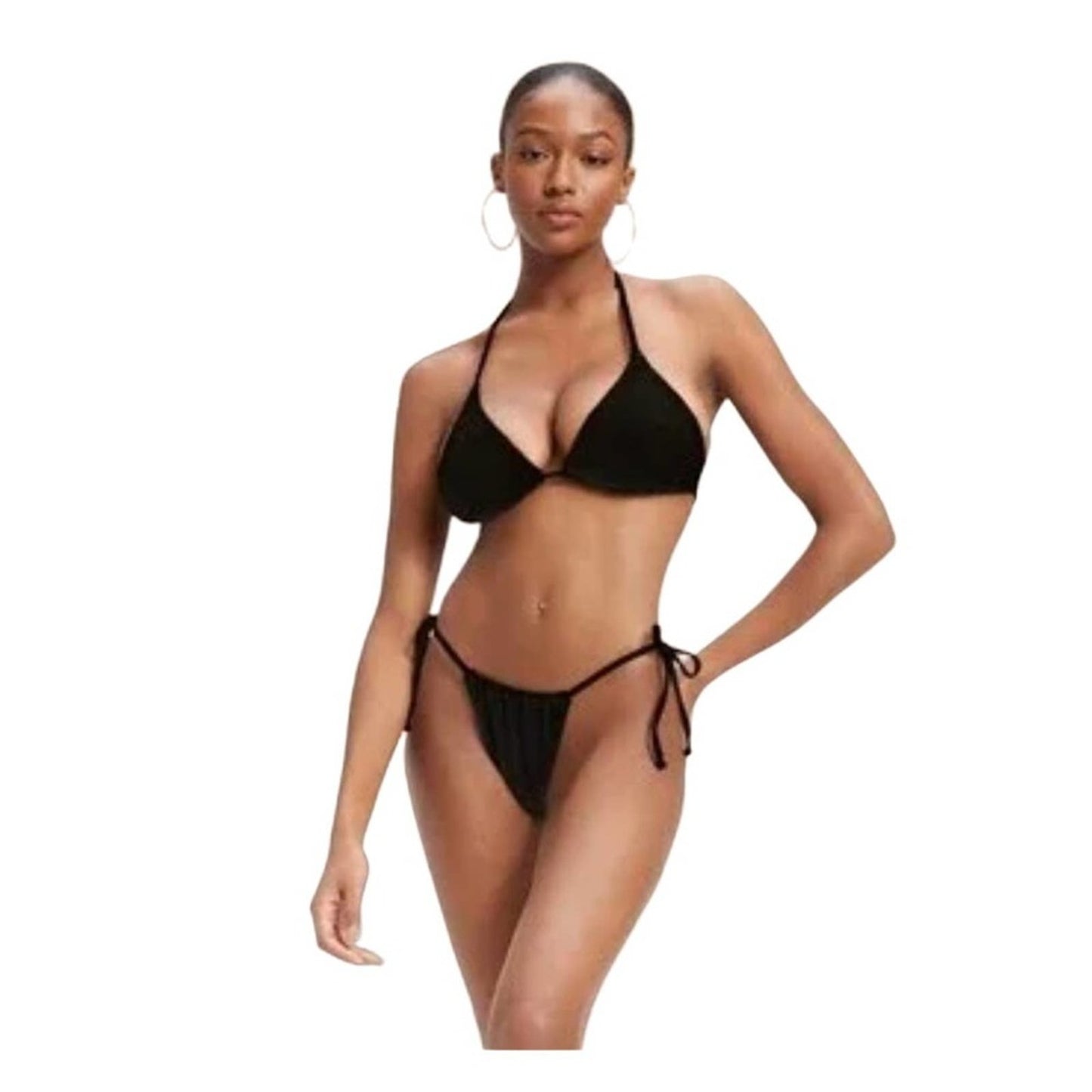Good American Women Black Always Fit Tiny Ties Bikini Bottom Swim Size 4X/5X