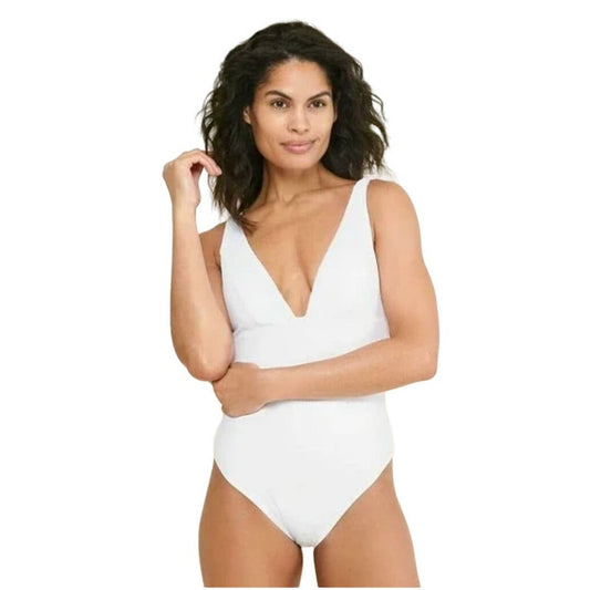 Andie Sardina Ribbed One Piece White Sleeveless Swimwear Stretch Beach XXL Tall