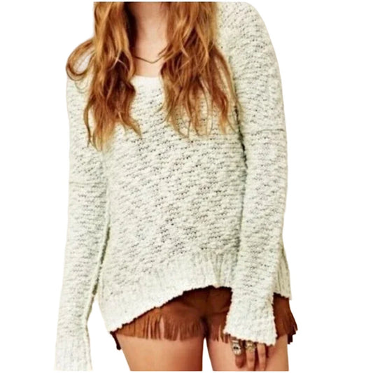 Free People Women Songbird Boucle Knit V-Neck Sweater Mint Green Size XS