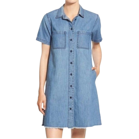 Madewell Women’s Chambray Frayed Hem Button Down Shirt Dress Women XXS