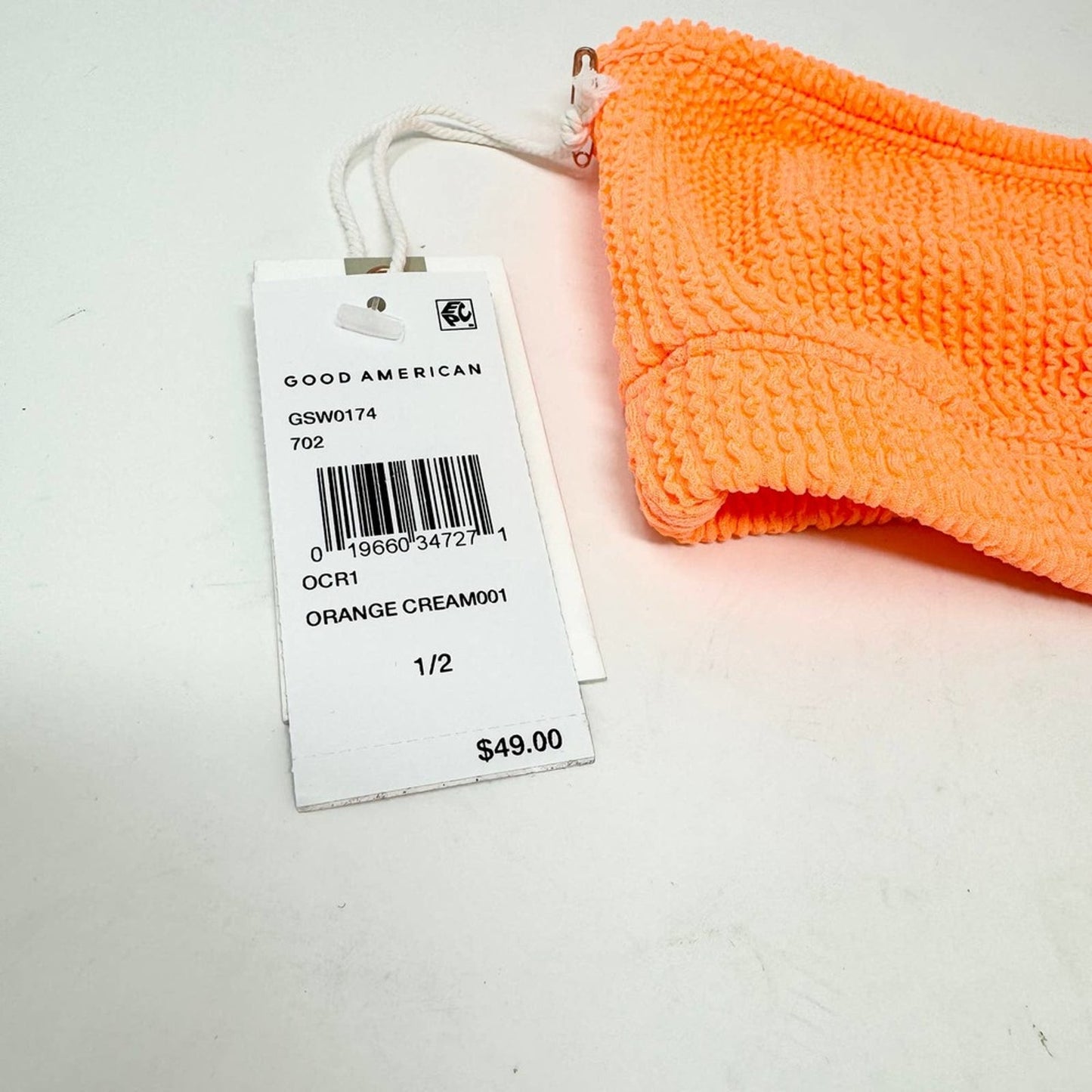 Good American Women Orange Cream Crinkle Basic Bandeau Bikini Top Size 1/2 S/M