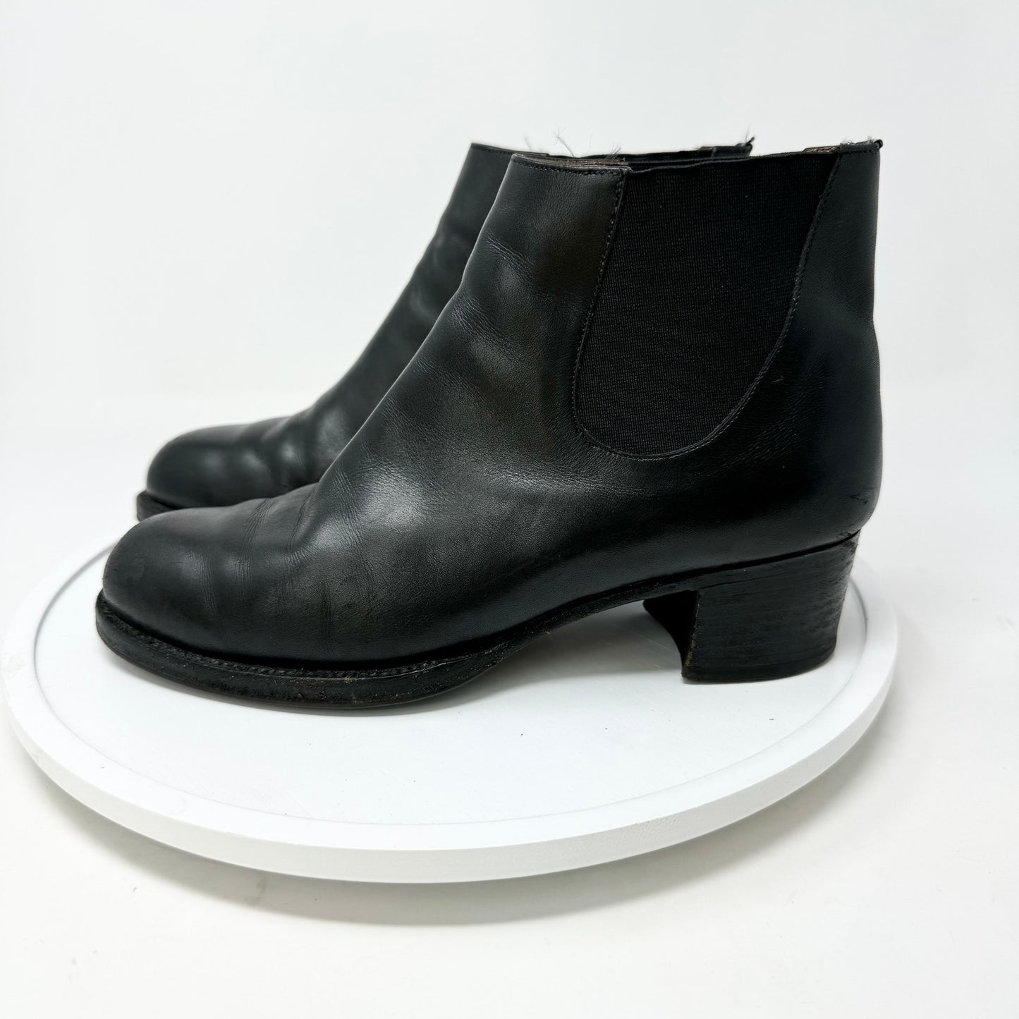Fatte A Mano Women Black Leather Upper Slip on Ankle Booties Size 39 / US 8.5