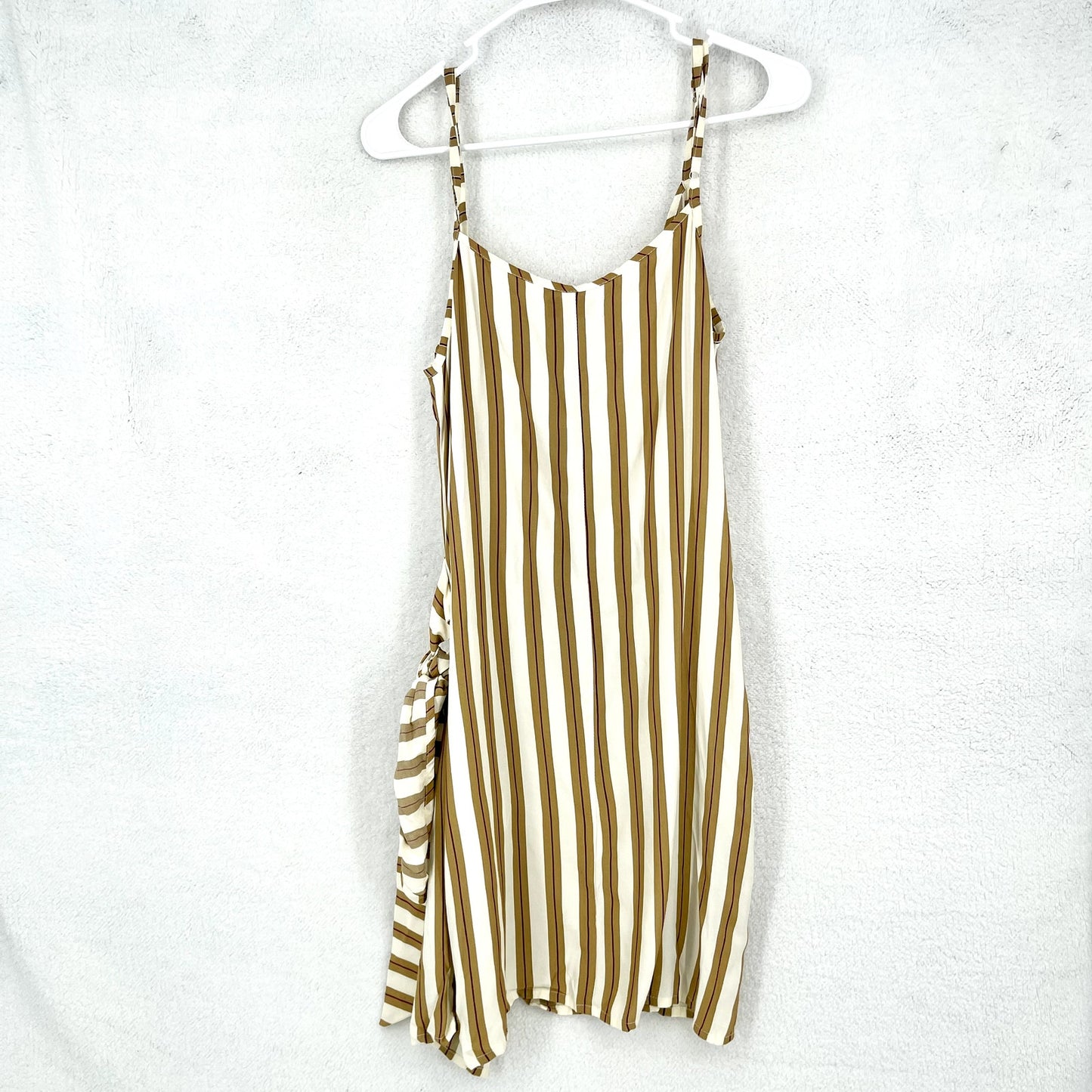 Faithfull Women's Kara Tan and White Striped Tank Mini Wrap Summer Dress Size 6