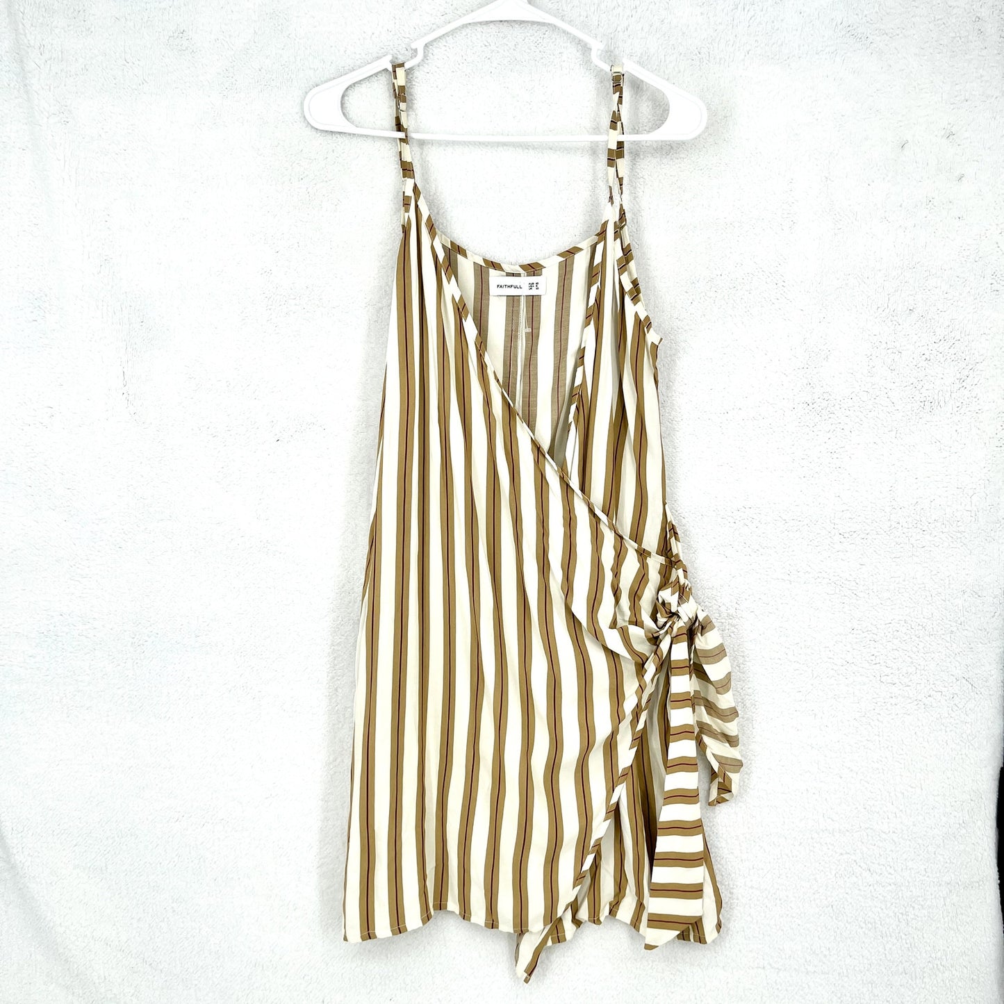 Faithfull Women's Kara Tan and White Striped Tank Mini Wrap Summer Dress Size 6