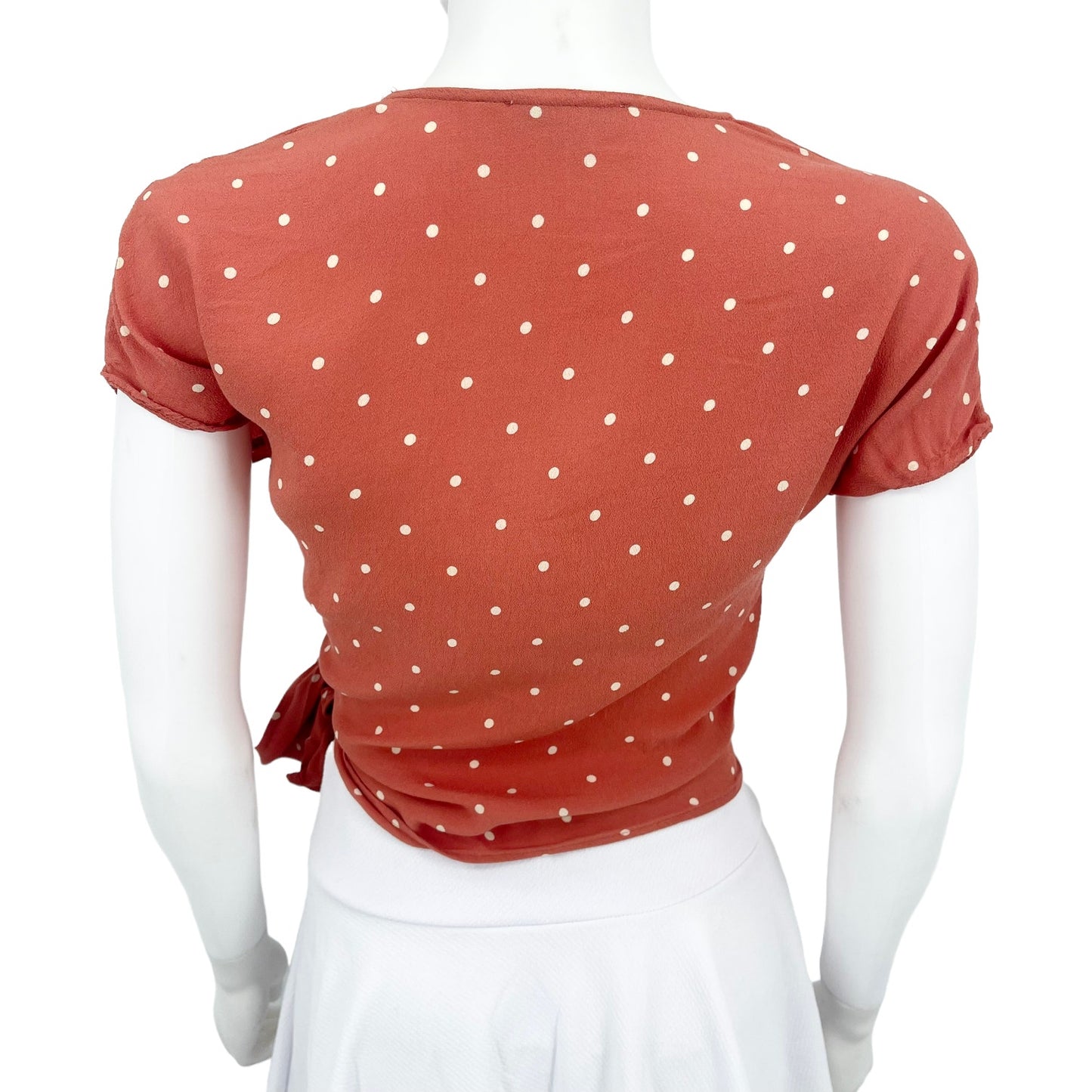 Madewell Women's XS Peach Sash-Tie Wrap Top in Polka Dot