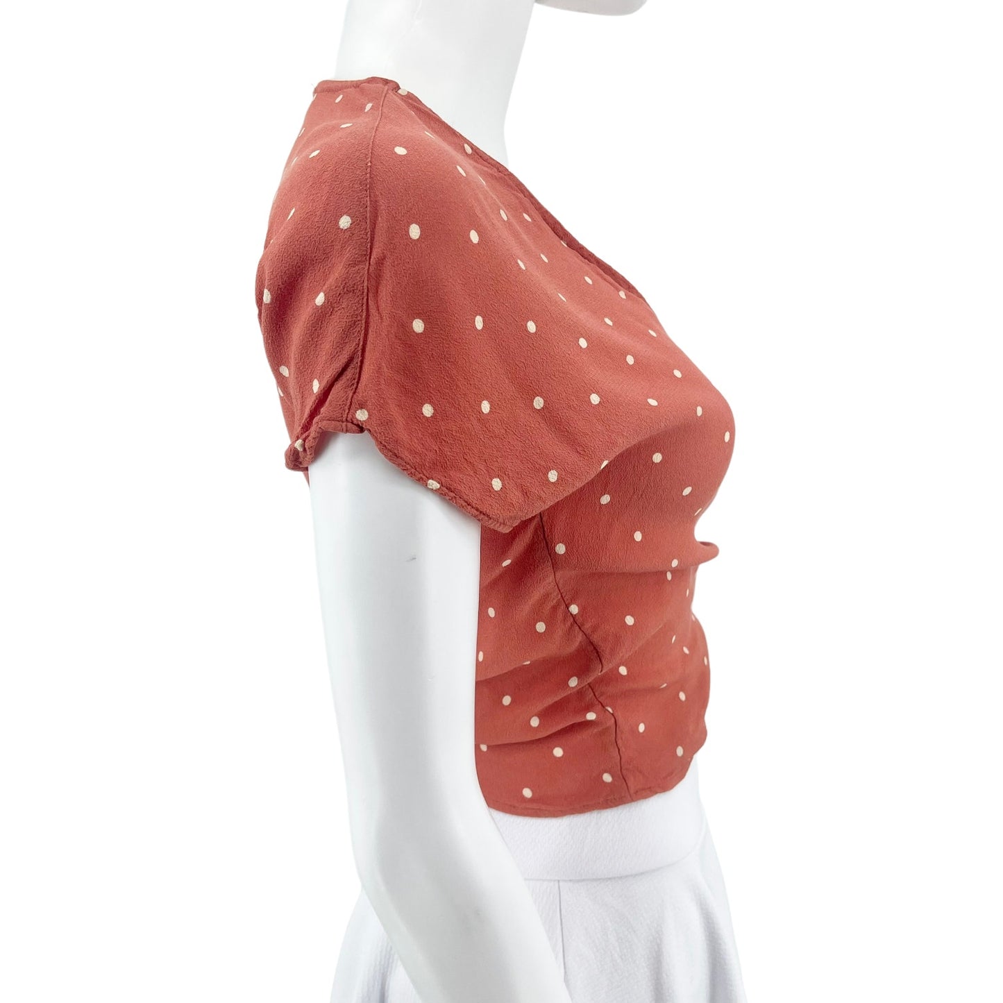 Madewell Women's XS Peach Sash-Tie Wrap Top in Polka Dot