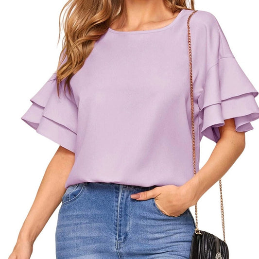 Zara Women Purple Ruffle Sleeve Cropped Summer Polyester Blouse Size Small
