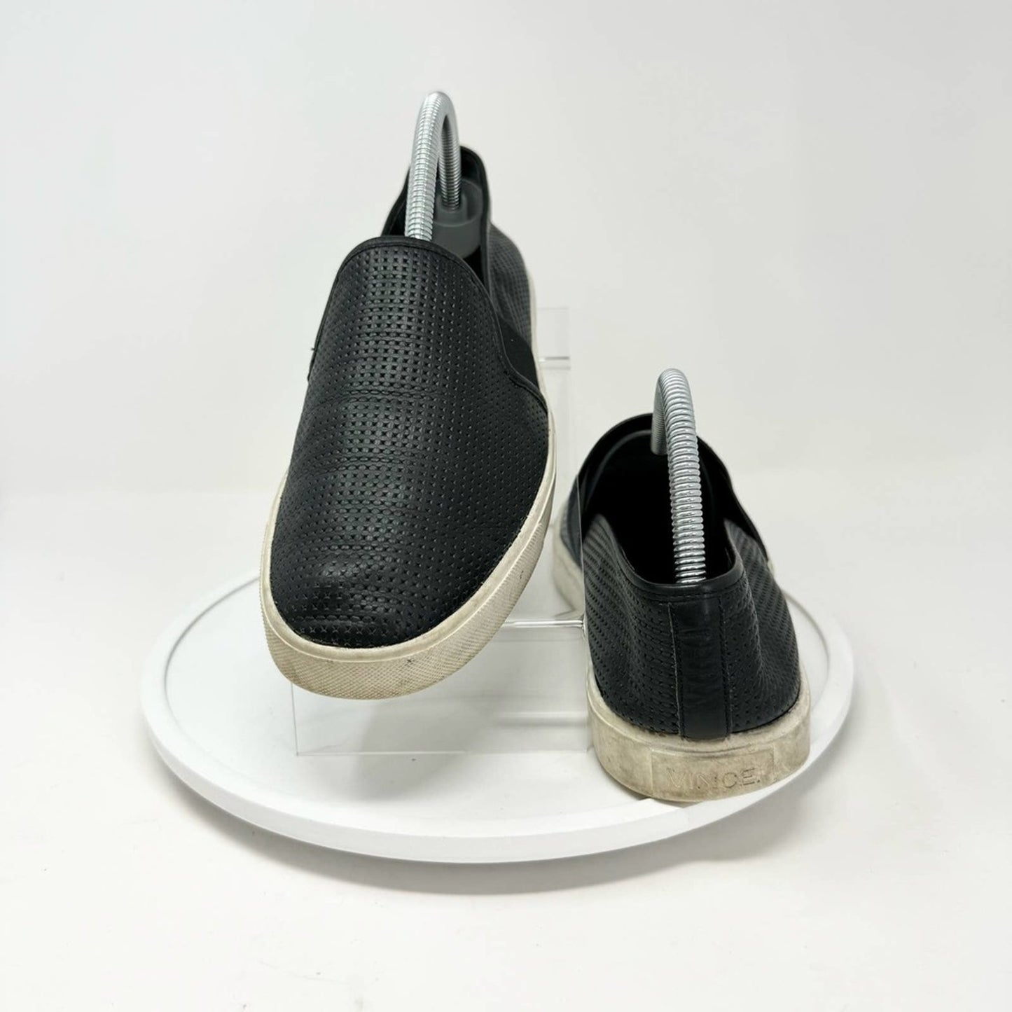 Vince Womens Sneakers Black Leather Slip On Perforated Textured 9 M
